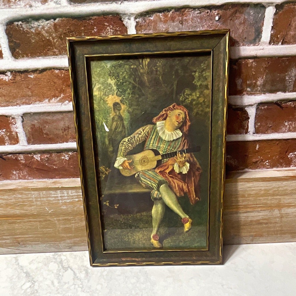 Framed Music Print – Portrait Art of Man Musician Playing Lute/Mandolin, Small